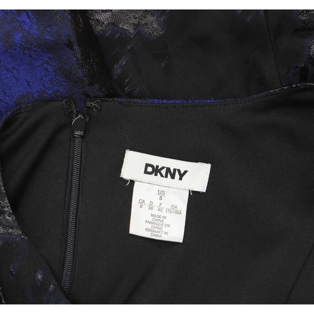NWT DKNY Womens Metallic Jacquard Scoop-Neck Midi Dress Navy Blue 8 - Picture 10 of 13